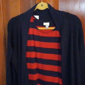 Red and Navy Stripe Tank Dress and Cardigan Set